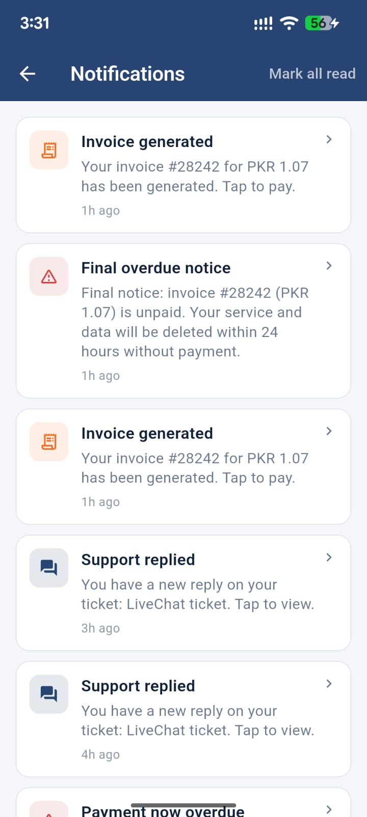 Notifications screen