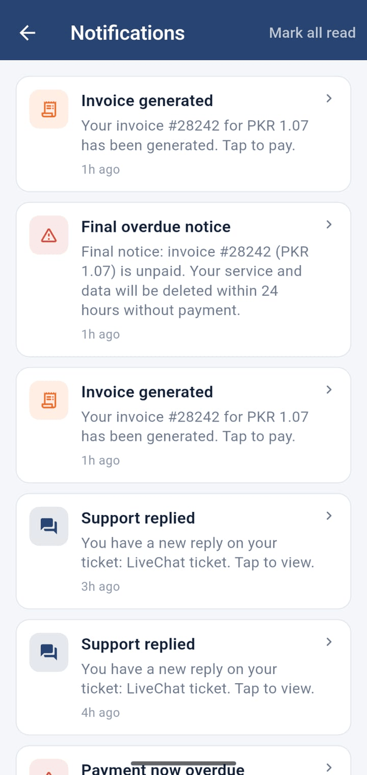 Notifications screen
